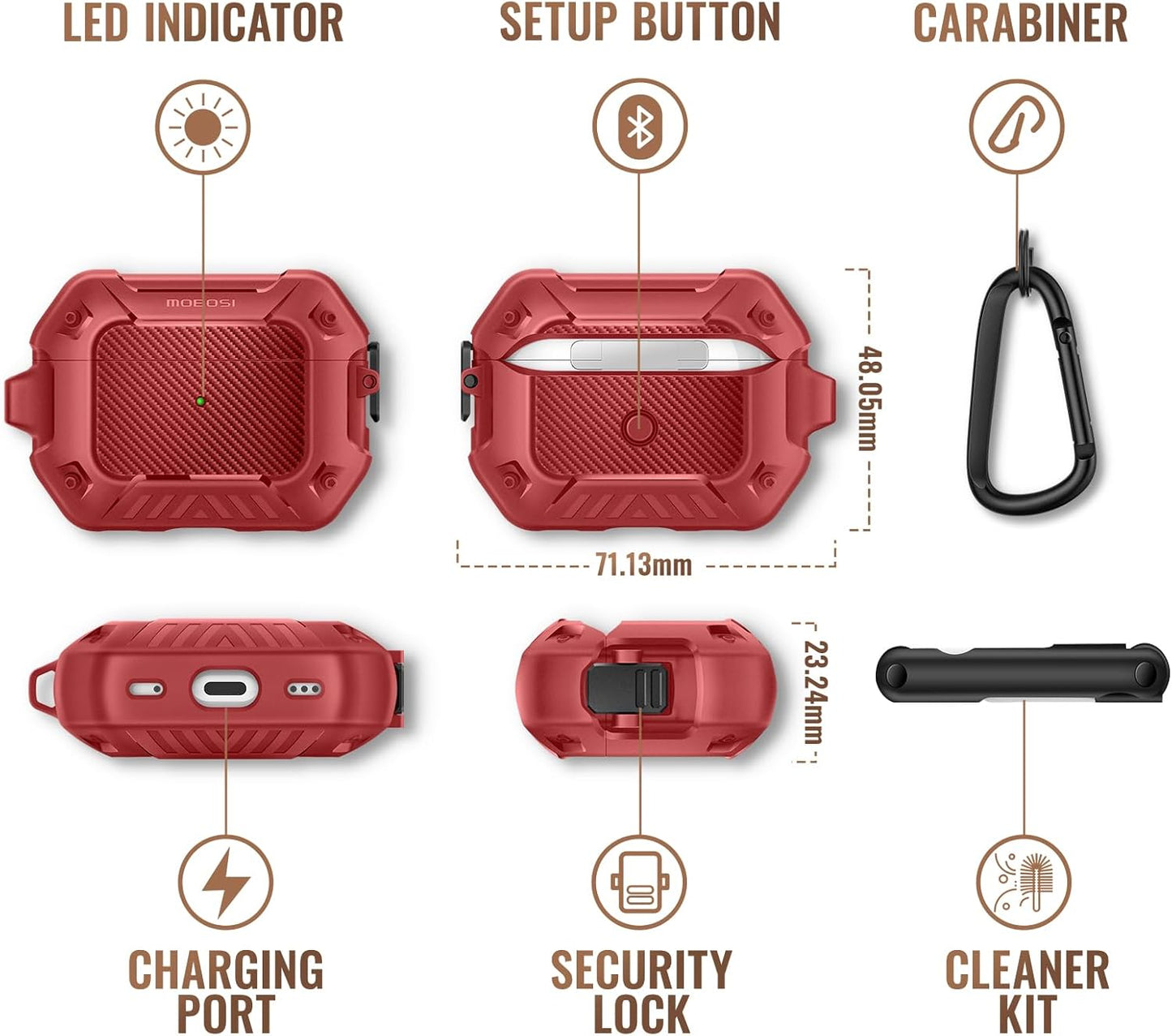 MOBOSI for AirPod Pro Case with Cleaner Kit Red