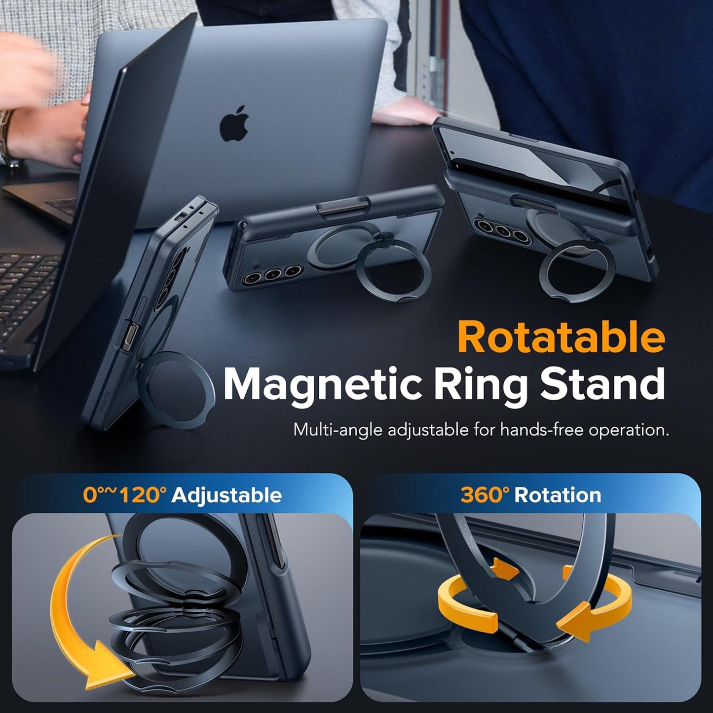 MOBOSI Upgraded 360° Spin Magnetic Ring Stand for Z Fold 6 Case with S Pen Slot
