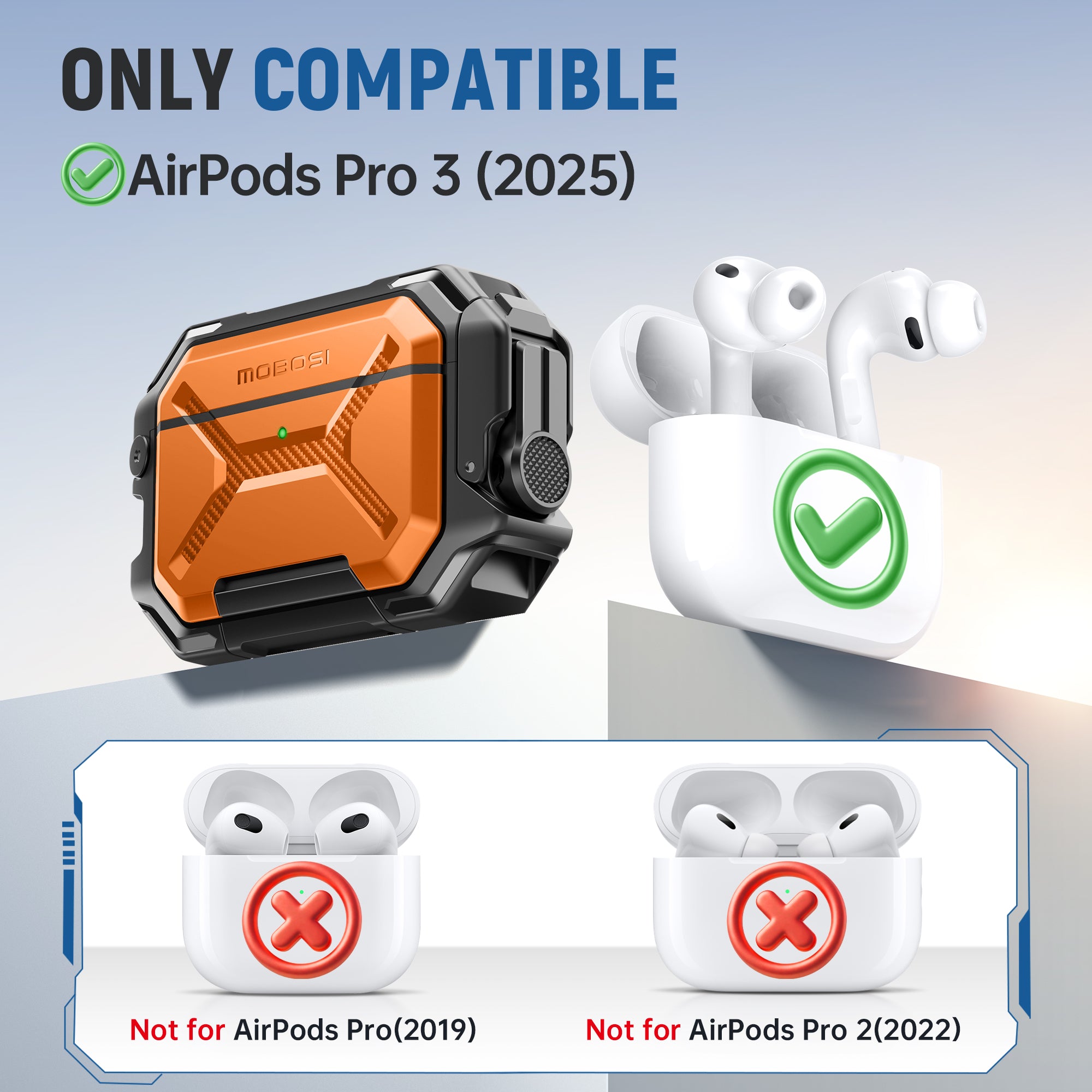 AirPods Pro 3 Case – IP68 Waterproof & Shockproof with MagSafe and Secure Lock-Orange