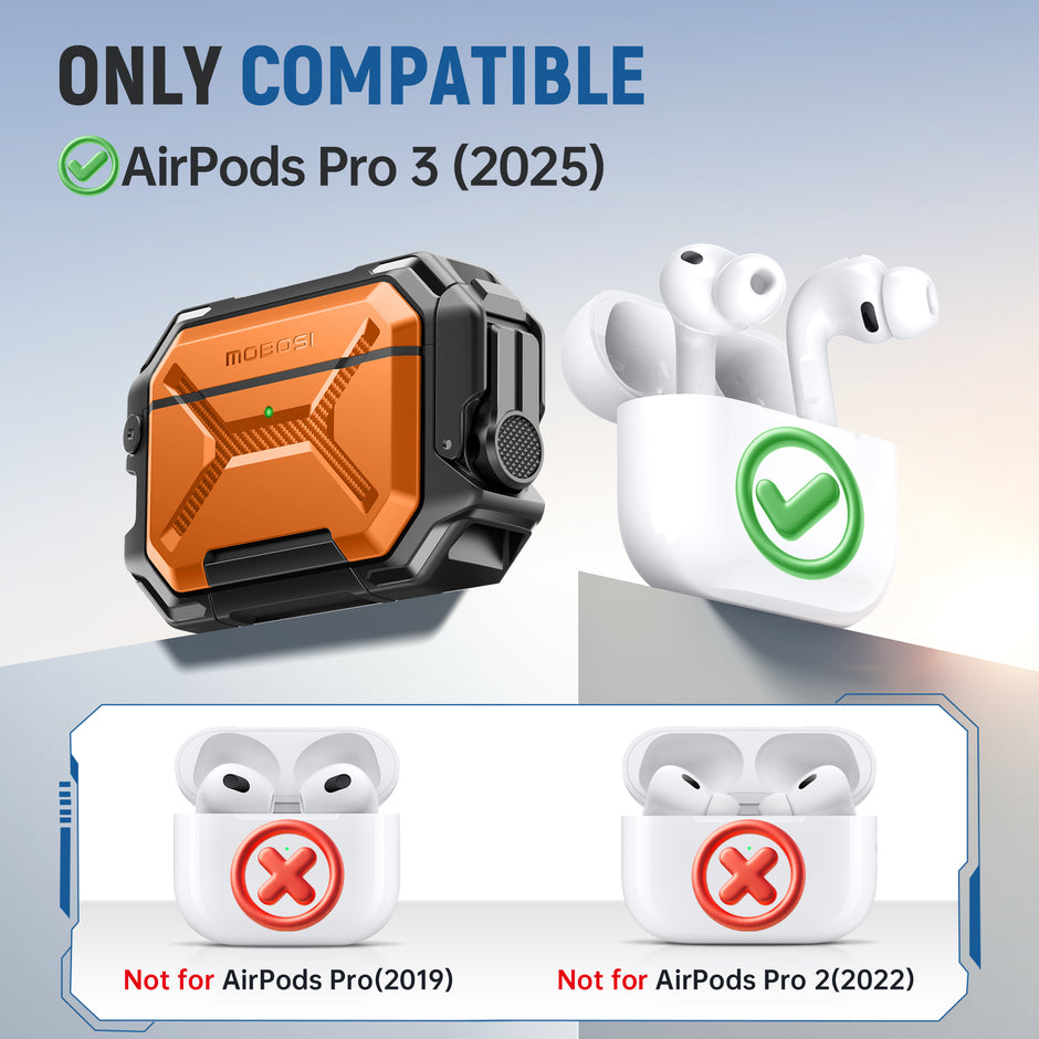 AirPods Pro 3 Case – IP68 Waterproof & Shockproof with MagSafe and Secure Lock-Orange