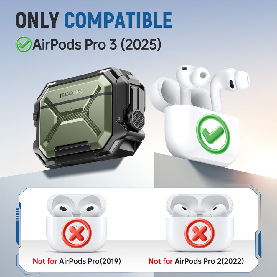 AirPods Pro 3 Case – IP68 Waterproof & Shockproof with MagSafe and Secure Lock-Green