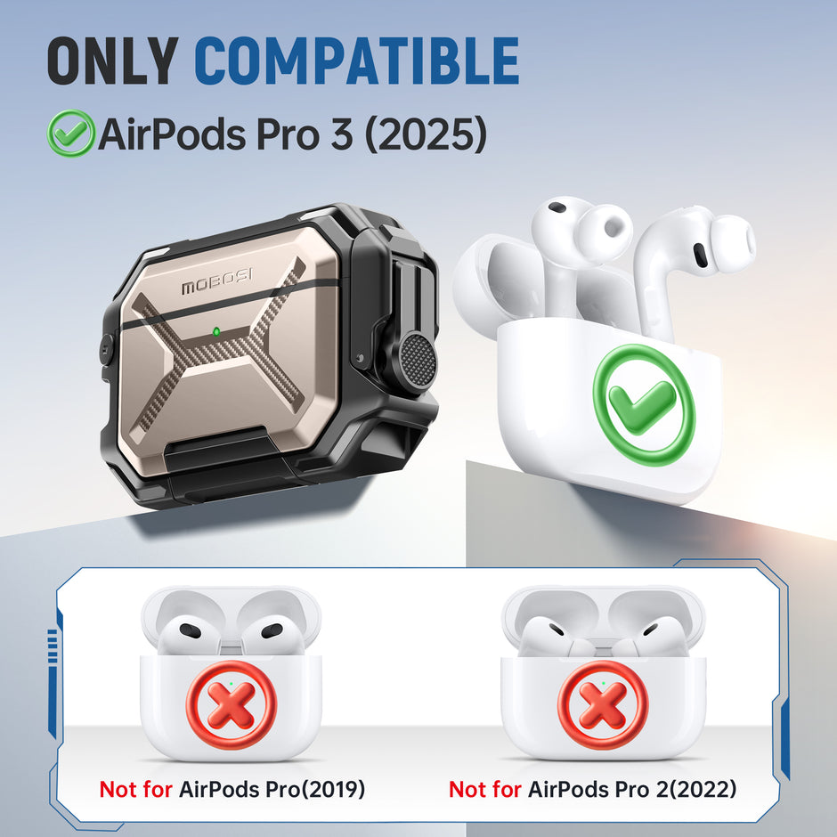 AirPods Pro 3 Case – IP68 Waterproof & Shockproof with MagSafe and Secure Lock-Beige