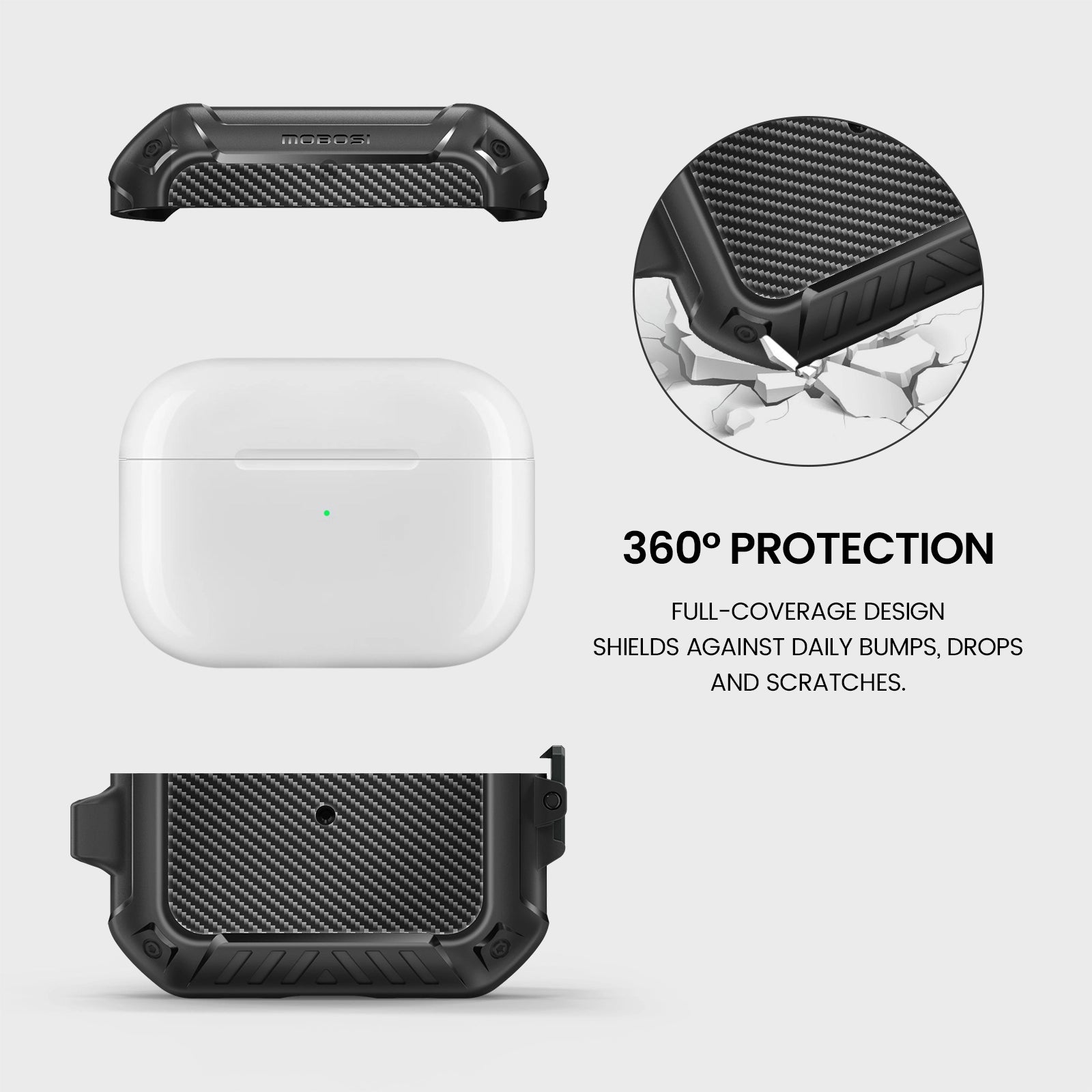 AirPods 3 Full Body Case – Hard Shell Shockproof with Lock & Keychain-Matte Black