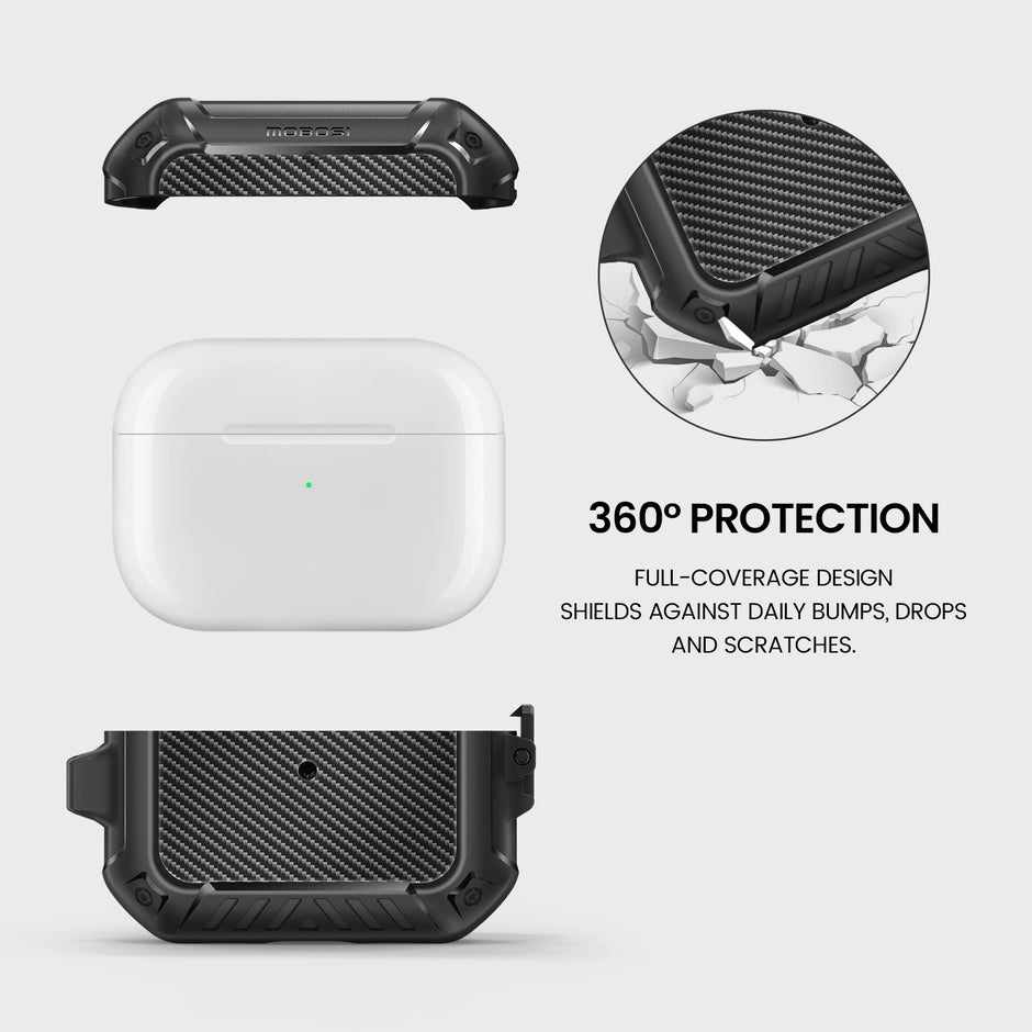 AirPods 3 Full Body Case – Hard Shell Shockproof with Lock & Keychain-Matte Black