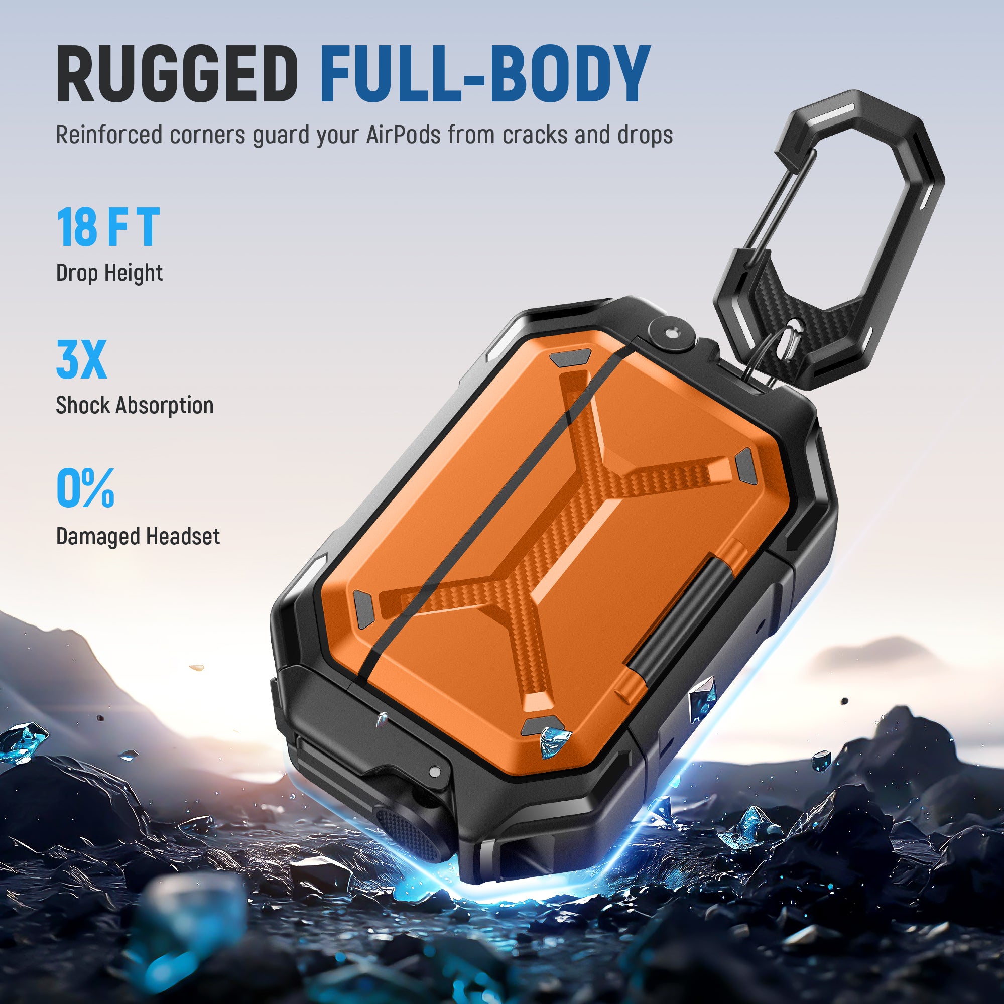 AirPods Pro 3 Case – IP68 Waterproof & Shockproof with MagSafe and Secure Lock-Orange