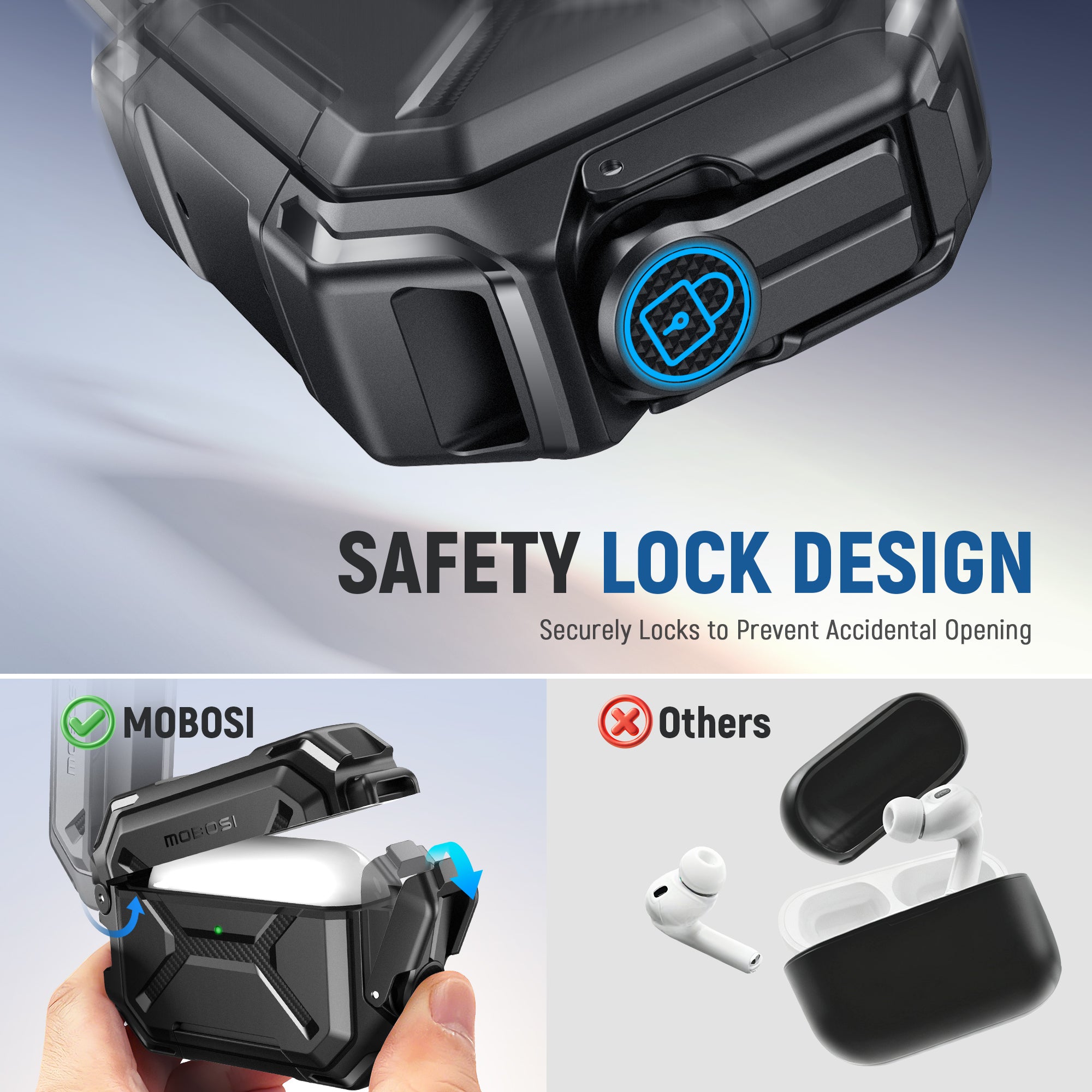 AirPods Pro 3 Case – IP68 Waterproof & Shockproof with MagSafe and Secure Lock-Black