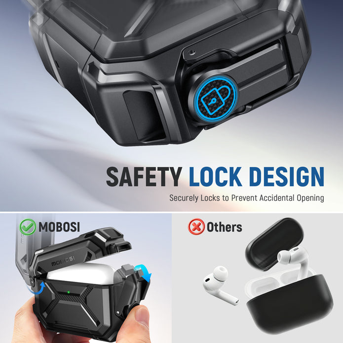 AirPods Pro 3 Case – IP68 Waterproof & Shockproof with MagSafe and Secure Lock-Black