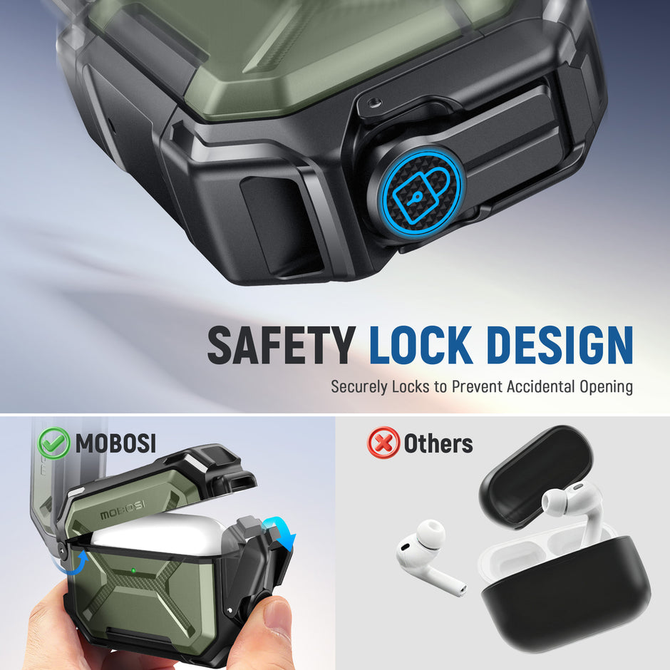 AirPods Pro 3 Case – IP68 Waterproof & Shockproof with MagSafe and Secure Lock-Green