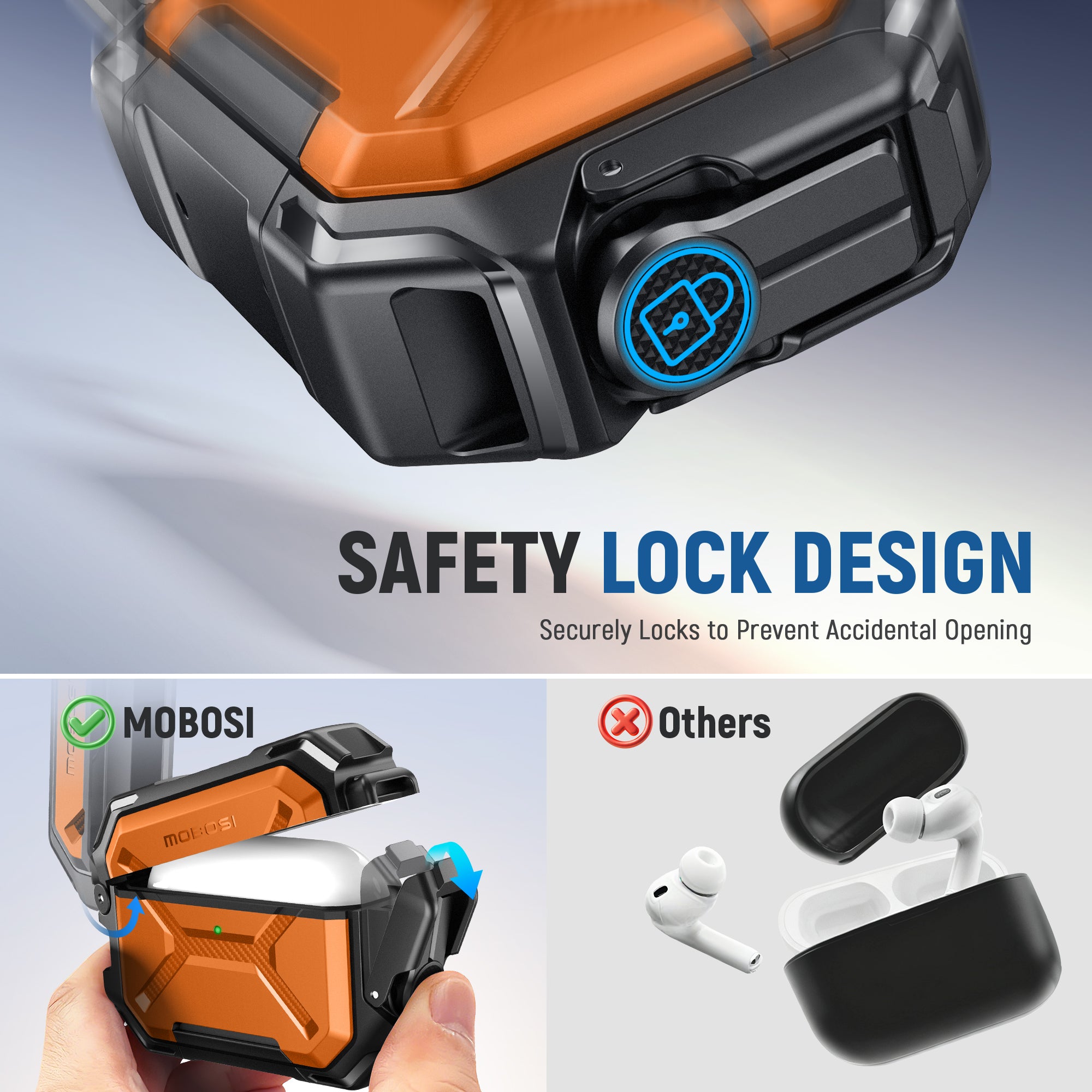 AirPods Pro 3 Case – IP68 Waterproof & Shockproof with MagSafe and Secure Lock-Orange