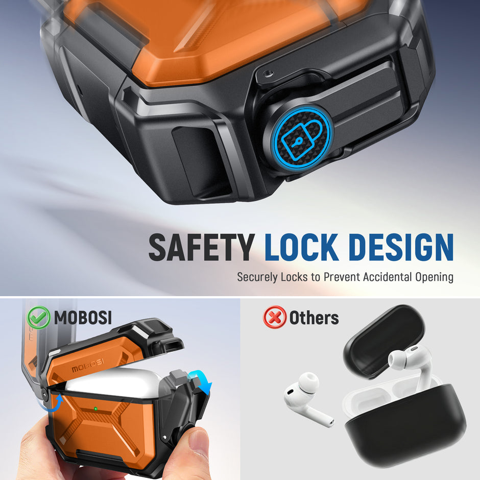 AirPods Pro 3 Case – IP68 Waterproof & Shockproof with MagSafe and Secure Lock-Orange