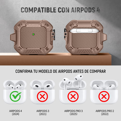 AirPods 4 Brown Case Cover, Shockproof Hard Shell with Lock, Keychain & Cleaner Kit
