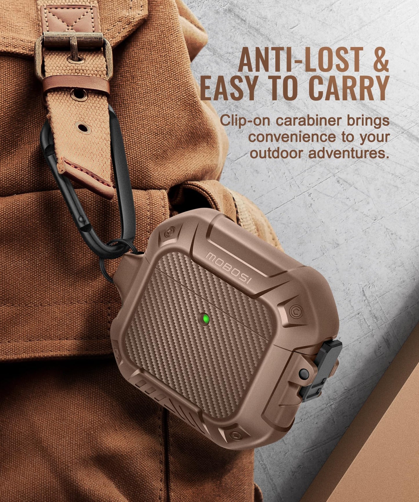 AirPods 4 Brown Case Cover, Shockproof Hard Shell with Lock, Keychain & Cleaner Kit