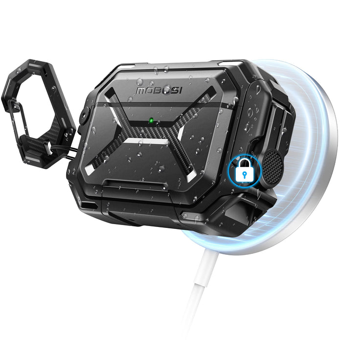 AirPods Pro 3 Case – IP68 Waterproof & Shockproof with MagSafe and Secure Lock-Black