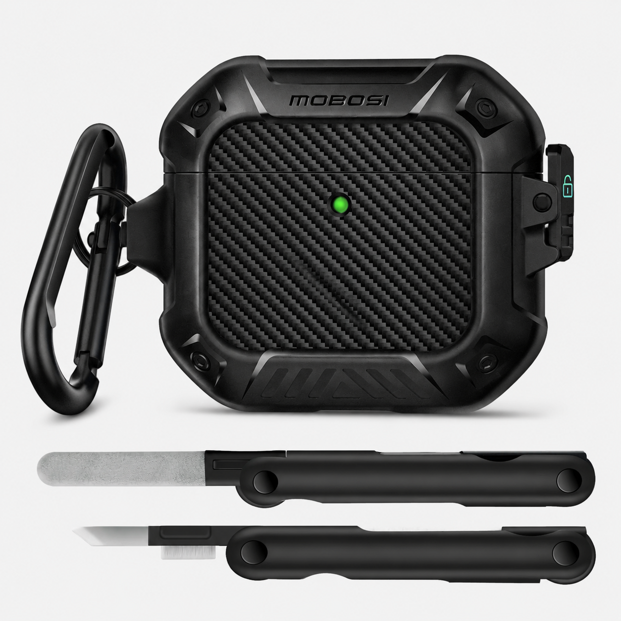 AirPods 4 Case Cover, Shockproof Hard Shell with Lock, Keychain & Cleaner Kit-Black