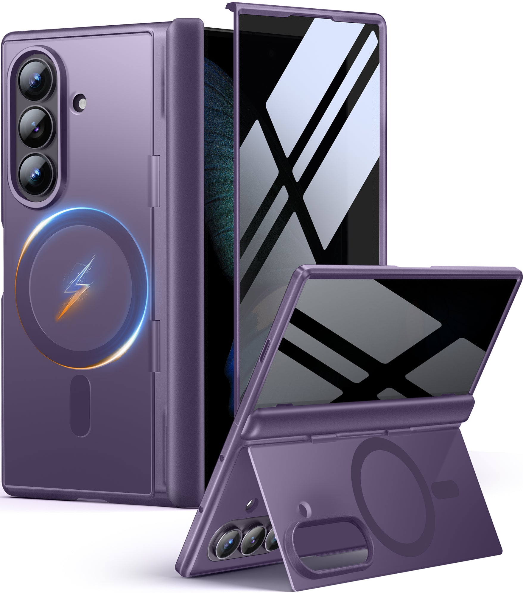 Galaxy Z Fold 8 MagSafe Case with Privacy Screen, Hinge Protection & Landscape Kickstand - Smoky Purple