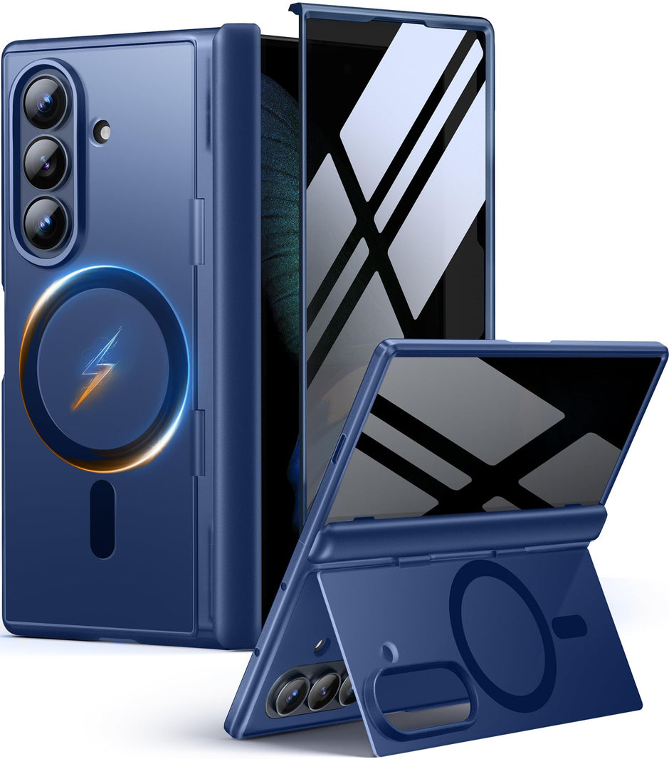 Galaxy Z Fold 8 MagSafe Case with Privacy Screen, Hinge Protection & Landscape Kickstand - Blue