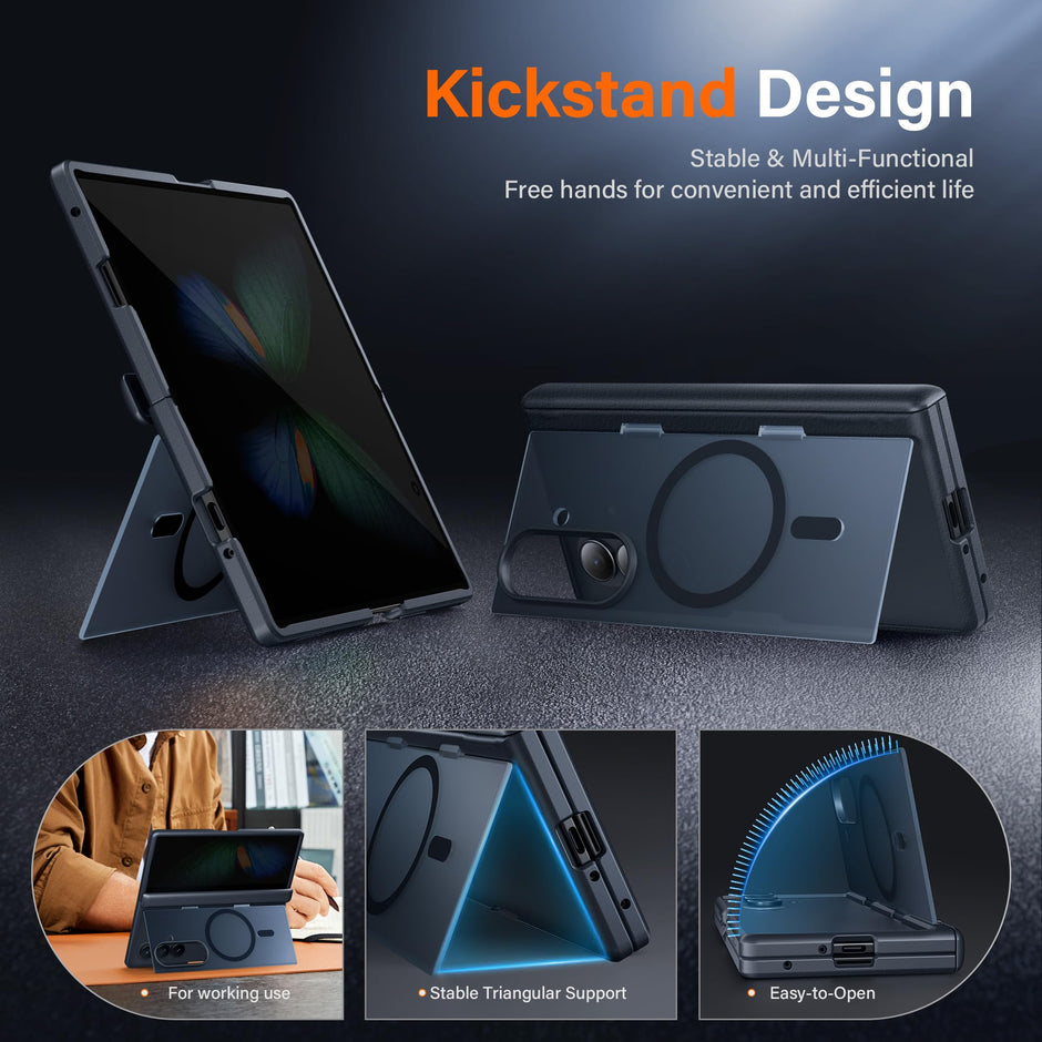 Galaxy Z Fold 8 MagSafe Case with Privacy Screen, Hinge Protection & Landscape Kickstand - Black