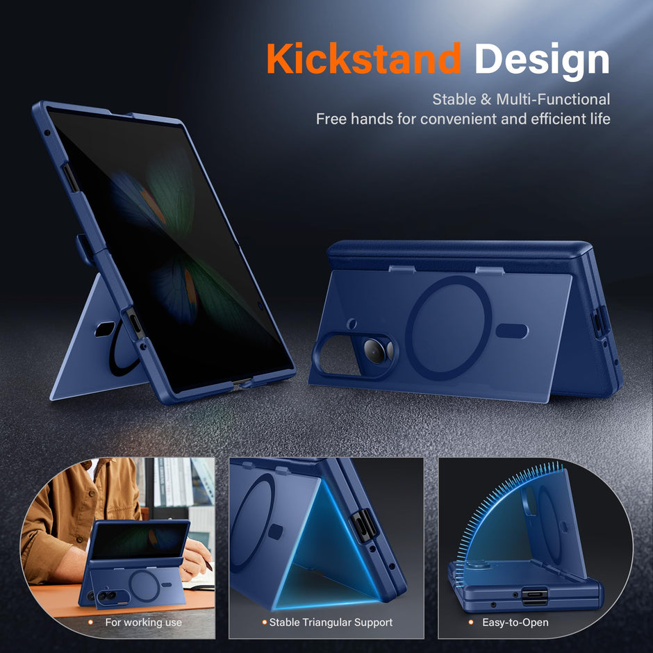 Galaxy Z Fold 8 MagSafe Case with Privacy Screen, Hinge Protection & Landscape Kickstand - Blue