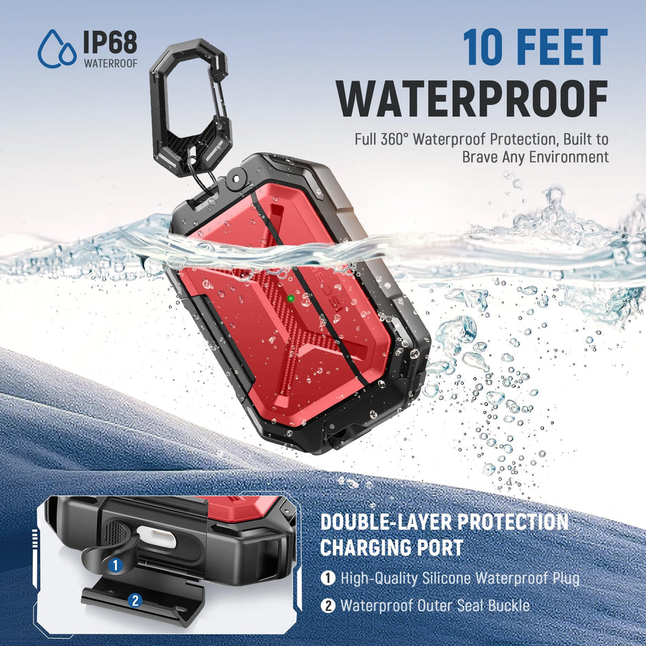 AirPods Pro 3 Case – IP68 Waterproof & Shockproof with MagSafe and Secure Lock-Red