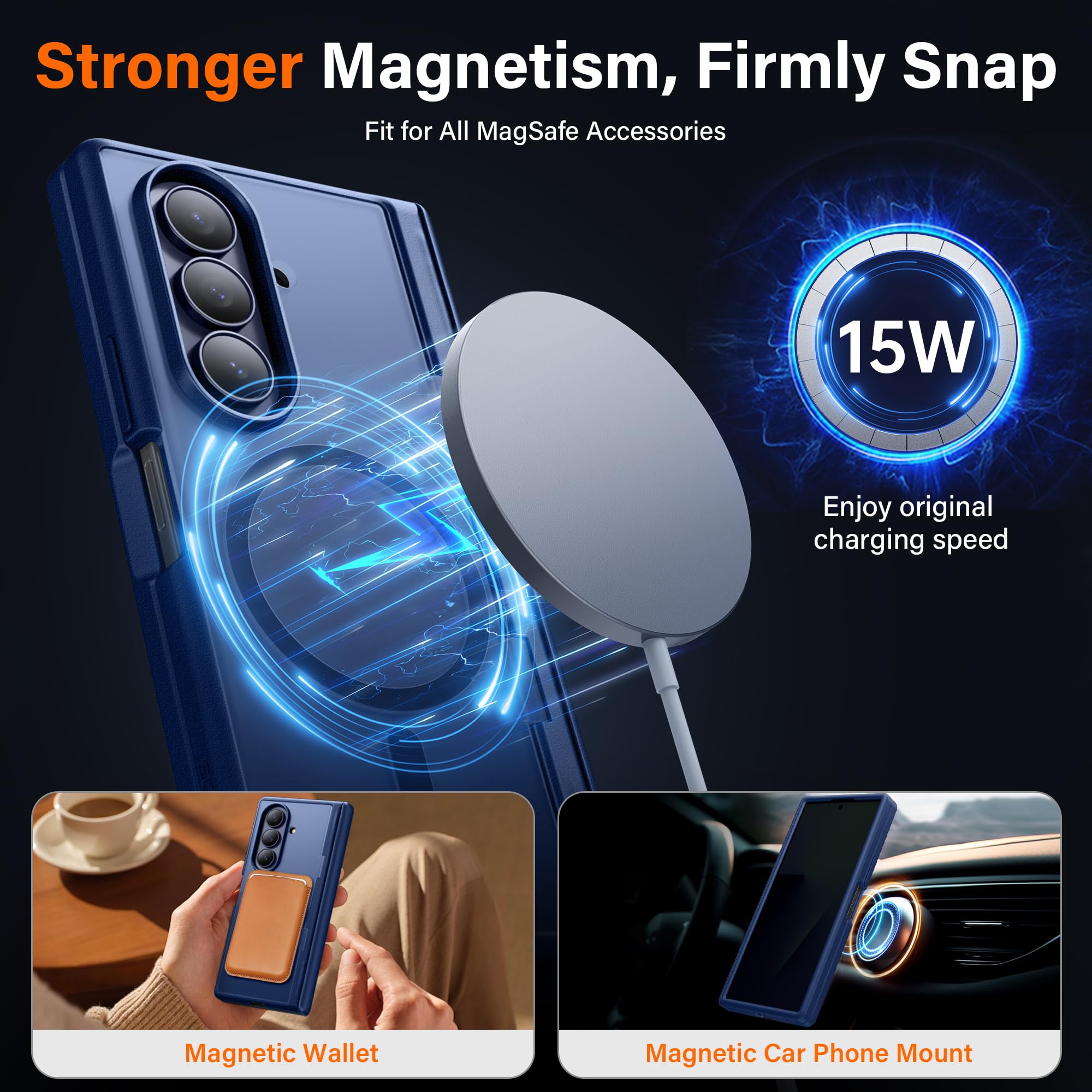 Galaxy Z Fold 8 MagSafe Case with Privacy Screen, Hinge Protection & Landscape Kickstand - Blue