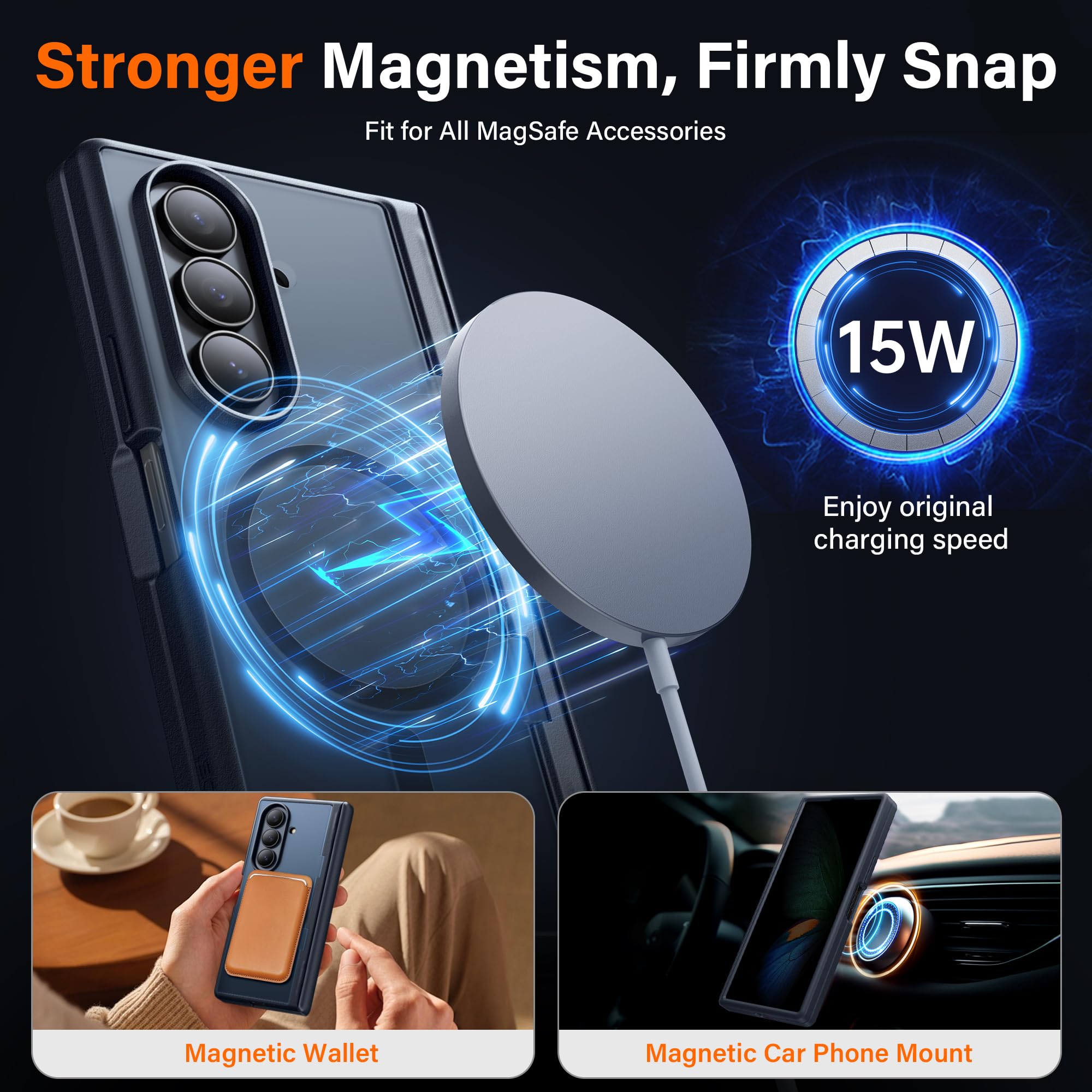 Galaxy Z Fold 8 MagSafe Case with Privacy Screen, Hinge Protection & Landscape Kickstand - Black