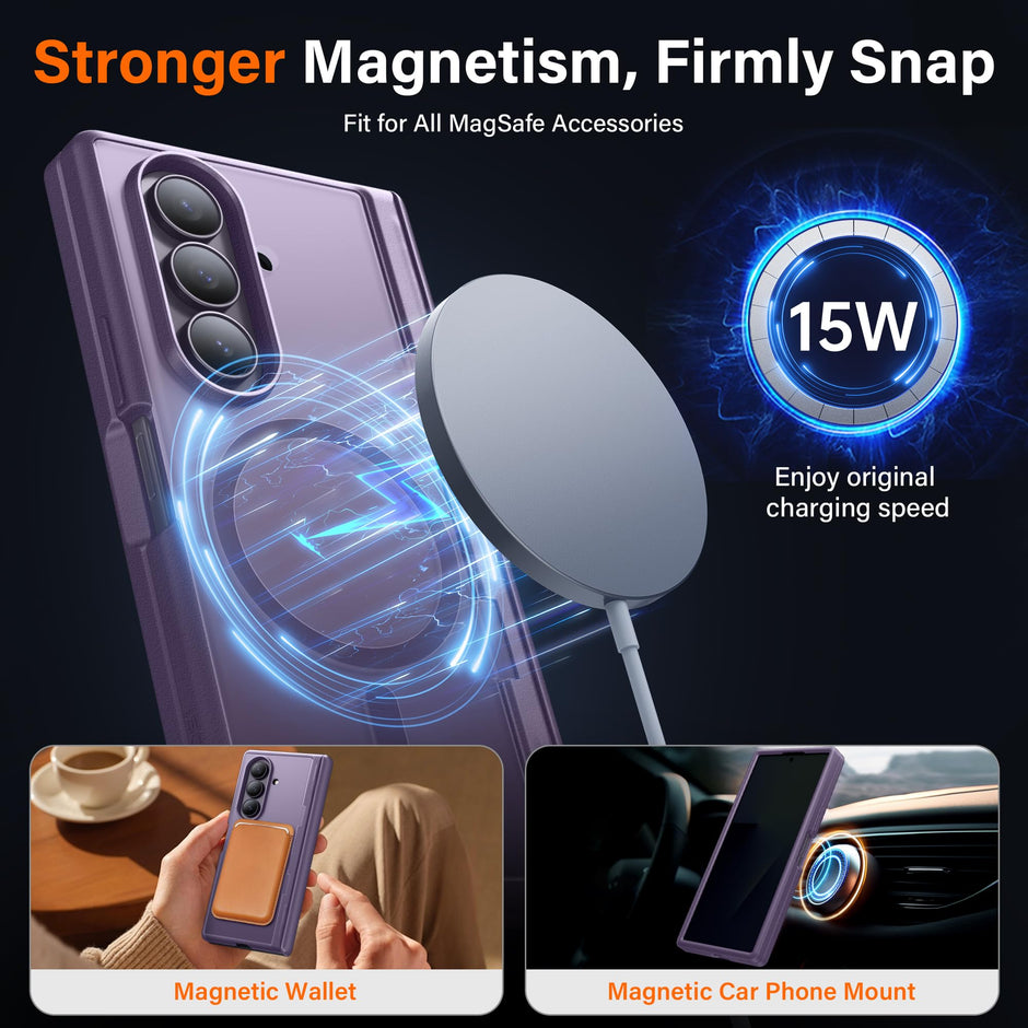 Galaxy Z Fold 8 MagSafe Case with Privacy Screen, Hinge Protection & Landscape Kickstand - Smoky Purple