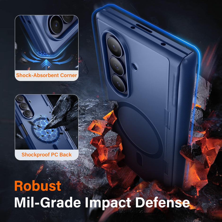 Galaxy Z Fold 8 MagSafe Case with Privacy Screen, Hinge Protection & Landscape Kickstand - Blue
