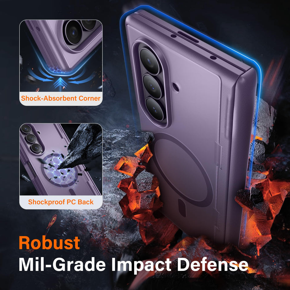 Galaxy Z Fold 8 MagSafe Case with Privacy Screen, Hinge Protection & Landscape Kickstand - Smoky Purple