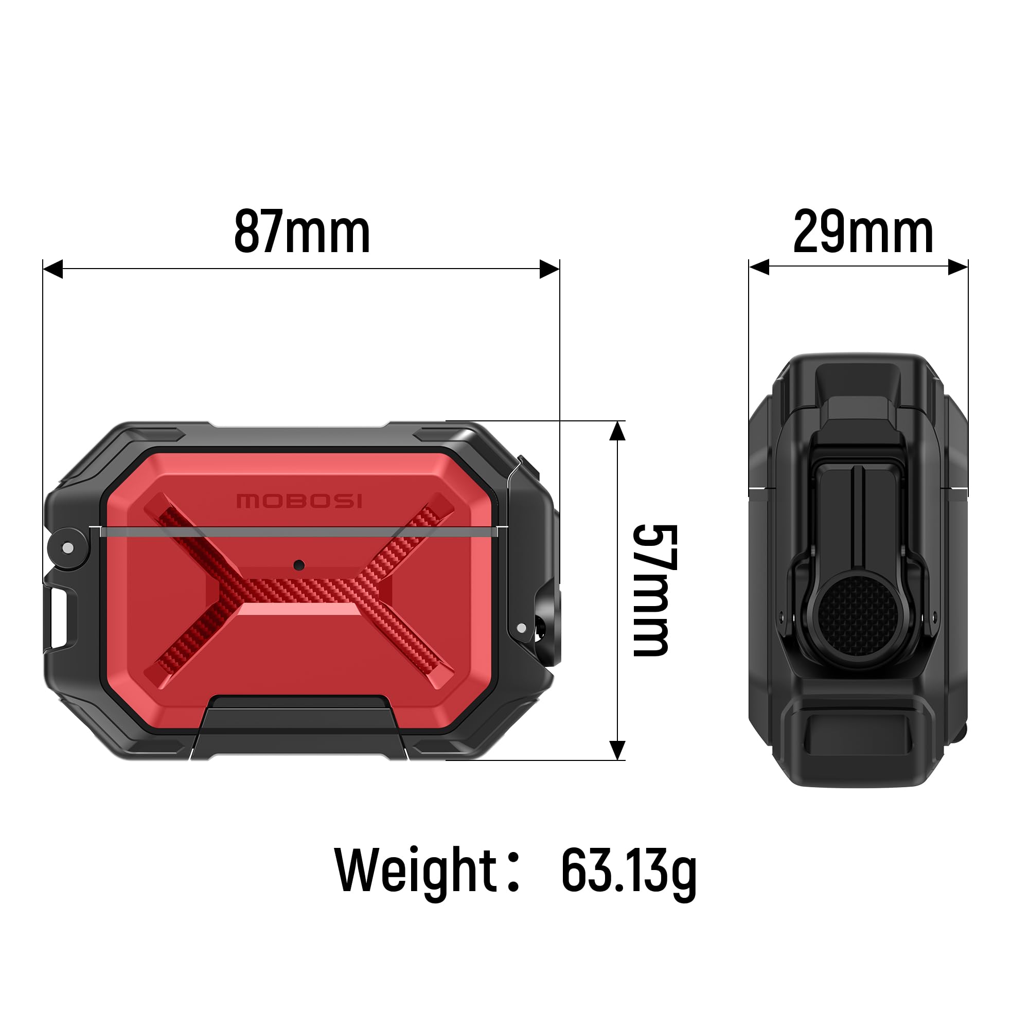 AirPods Pro 3 Case – IP68 Waterproof & Shockproof with MagSafe and Secure Lock-Red