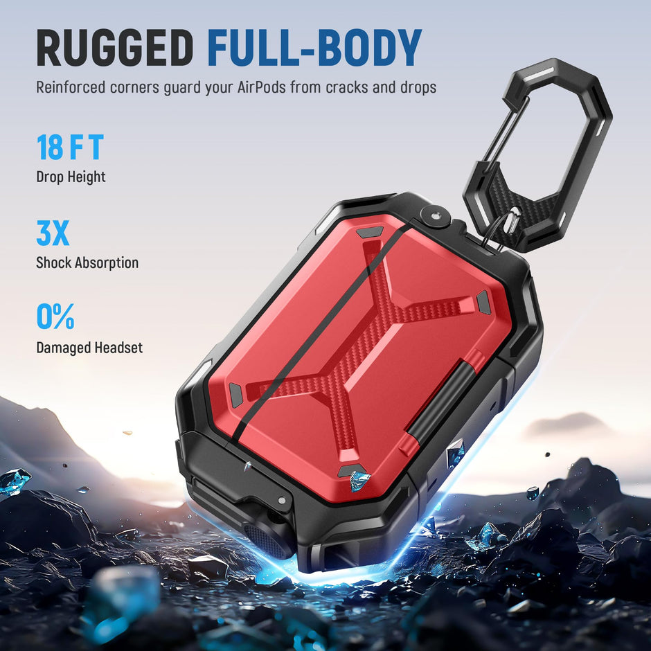AirPods Pro 3 Case – IP68 Waterproof & Shockproof with MagSafe and Secure Lock-Red